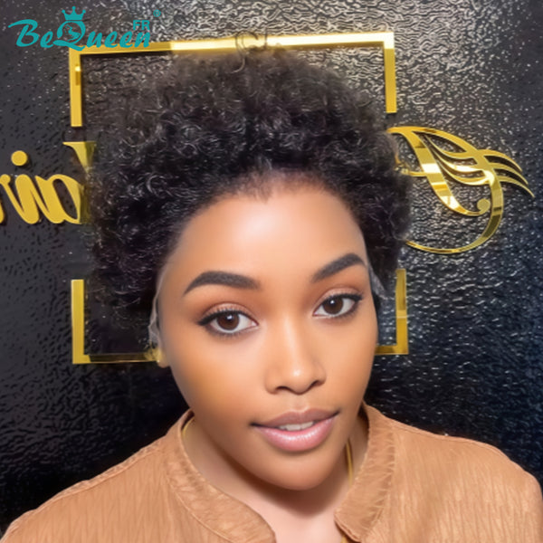 BeQueen „Addi“ Custom Bob Afro Curly Perücke, fertig zum Tragen, ohne Kleber, 13 x 4 cm 