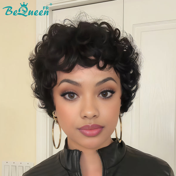 Bequeen Perruque “Chioma” Pixie noir curly à la machine sans colle Prêt à porter style 14