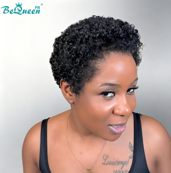 BeQueen "Coco" Perruque Noir avec lace frontale kinky curly pixie 100% cheveux humains style 2