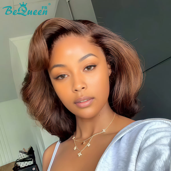 BeQueen "Chris" Perruque Bob bouncy en couches Marron Raie du côté lace frontale sans colle style 6 Moitié prix