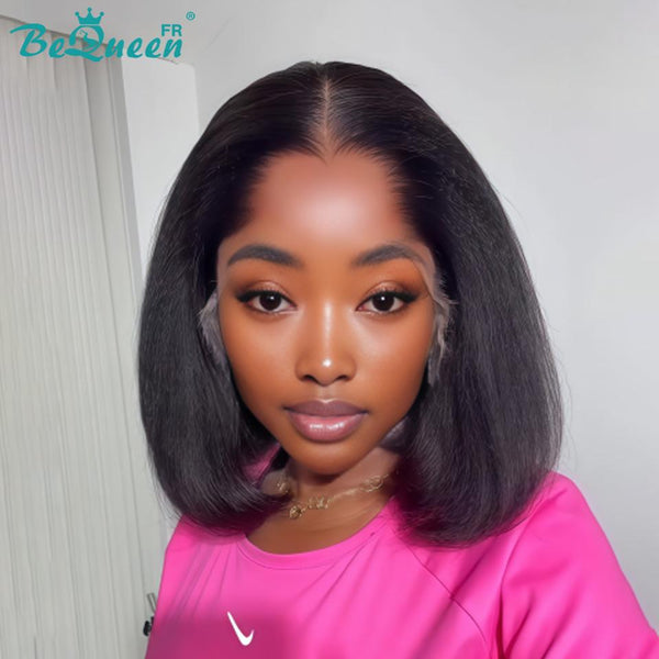 BeQueen “Klaus” Peluca bob Kinky Straight longitud 10 pulgadas con lace frontal 13*4, raya lateral sin pegamento