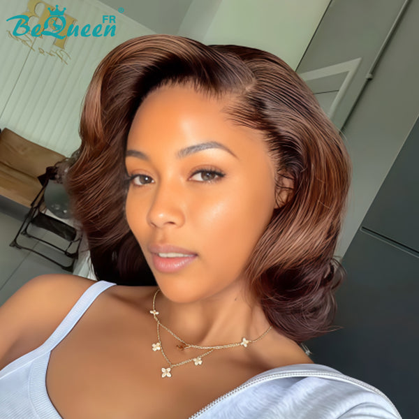 BeQueen "Chris" Perruque Bob bouncy en couches Marron Raie du côté lace frontale sans colle style 6 Moitié prix