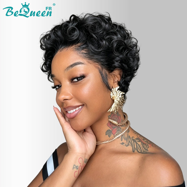 Bequeen “Suwe” Black Pixie Wig, Glueless Lace Front, Side Part, Style 11