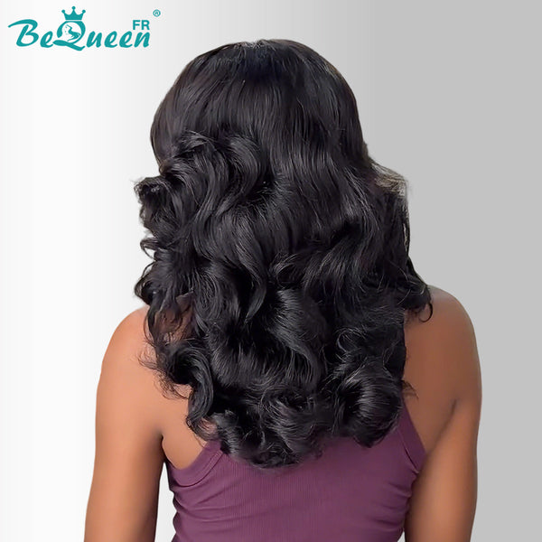 BeQueen "Polysia" Perruque noir Bob bouncy curly avec Lace frontale Sans colle style 44