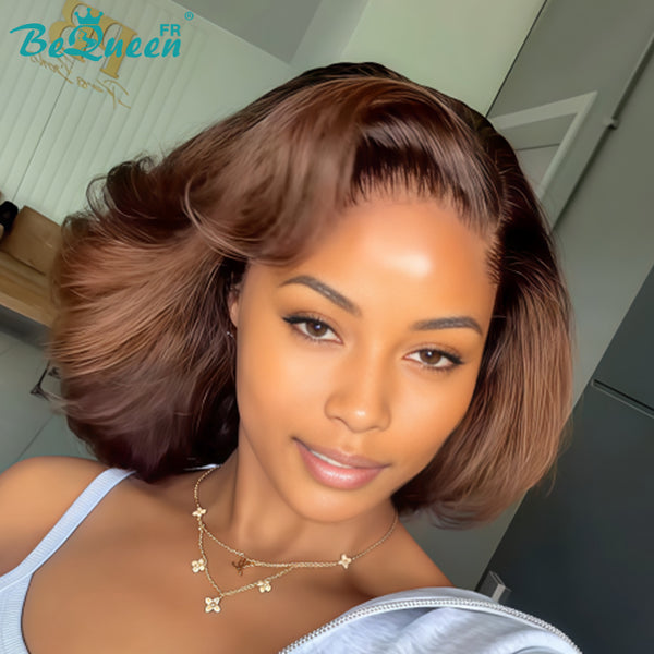 BeQueen "Chris" Perruque Bob bouncy en couches Marron Raie du côté lace frontale sans colle style 6 Moitié prix