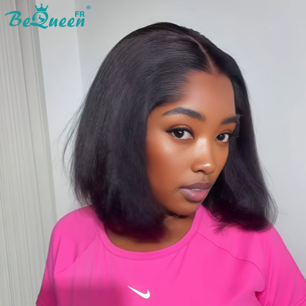 BeQueen “Klaus” Peluca bob Kinky Straight longitud 10 pulgadas con lace frontal 13*4, raya lateral sin pegamento