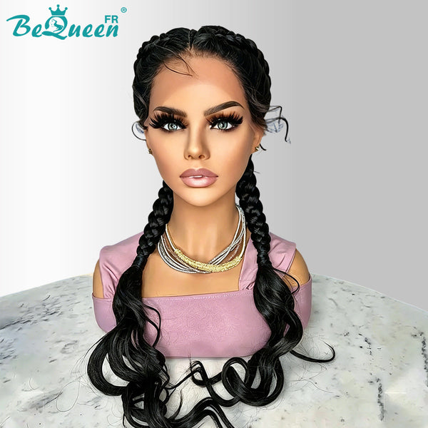 BeQueen Double Braided Wig Bipolar 100% Synthetic Fiber Long Hair 26 inches Natural Scalp