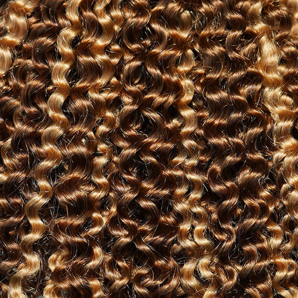 BeQueen Tissage Extensions de Cheveux Feather marron mix miel curly wave 100% cheveux humains