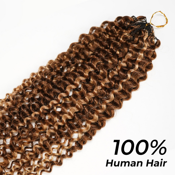 BeQueen Tissage Extensions de Cheveux Feather marron mix miel curly wave 100% cheveux humains