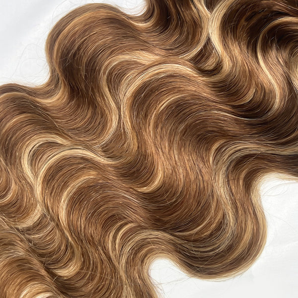 BeQueen Tissage Extensions de Cheveux Feather marron mix miel Body wave 100% cheveux humains