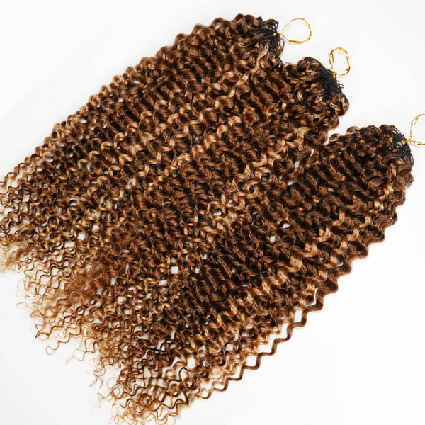BeQueen Tissage Extensions de Cheveux Feather marron mix miel curly wave 100% cheveux humains