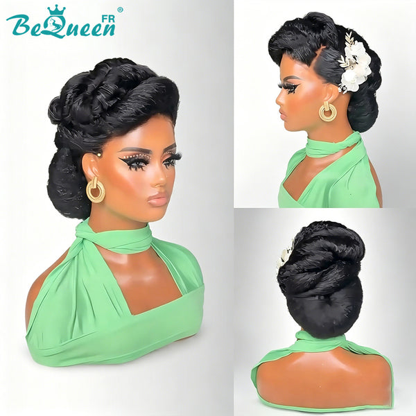 BeQueen "Cobbie" Peineta de boda negra Chongo con Raya delantera 13x4