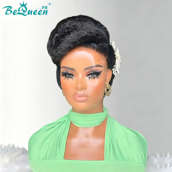 BeQueen "Cobbie" Peineta de boda negra Chongo con Raya delantera 13x4