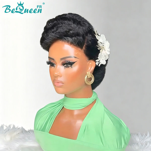 BeQueen "Cobbie" Peineta de boda negra Chongo con Raya delantera 13x4