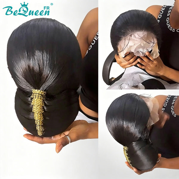 BeQueen "Ily" Peineta de boda negra Chongo con Punto Frontal 13x4