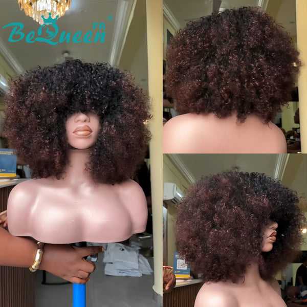 BeQueen "Josie" Bob Curly Wave Wig Brown Mix Honey Glueless 12 Inches Half Price