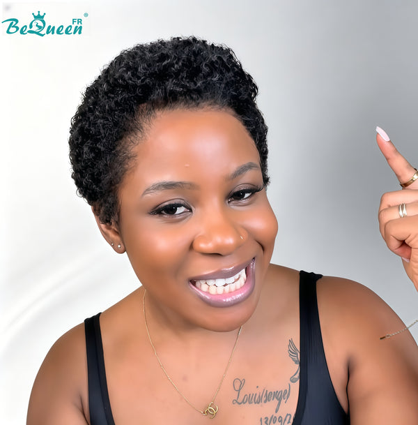 BeQueen "Coco" Perruque Noir avec lace frontale kinky curly pixie 100% cheveux humains style 2