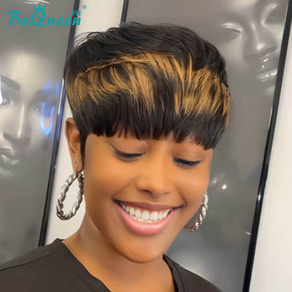 Bequeen Perücke „Suey“ glatt, maschinell gefertigt, Schwarz, 100 % Echthaar, Stil 3