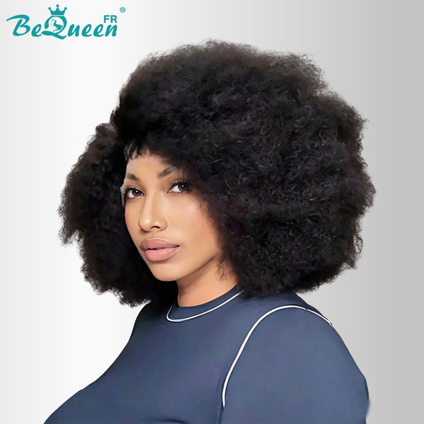 BeQueen "Addi" Peluca Bob Africana Rizada Marrón mezcla Miel con flequillo frontal 13X4 peluca natural