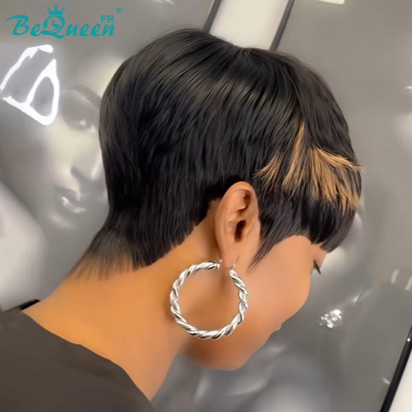 Bequeen Perücke „Suey“ glatt, maschinell gefertigt, Schwarz, 100 % Echthaar, Stil 3