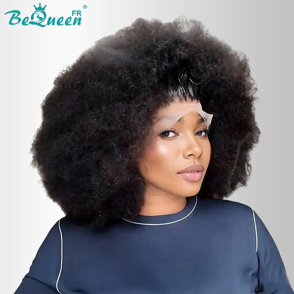 BeQueen "Addi" Peluca Bob Africana Rizada Marrón mezcla Miel con flequillo frontal 13X4 peluca natural
