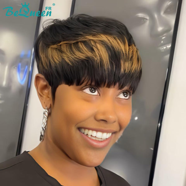 Bequeen Perücke „Suey“ glatt, maschinell gefertigt, Schwarz, 100 % Echthaar, Stil 3