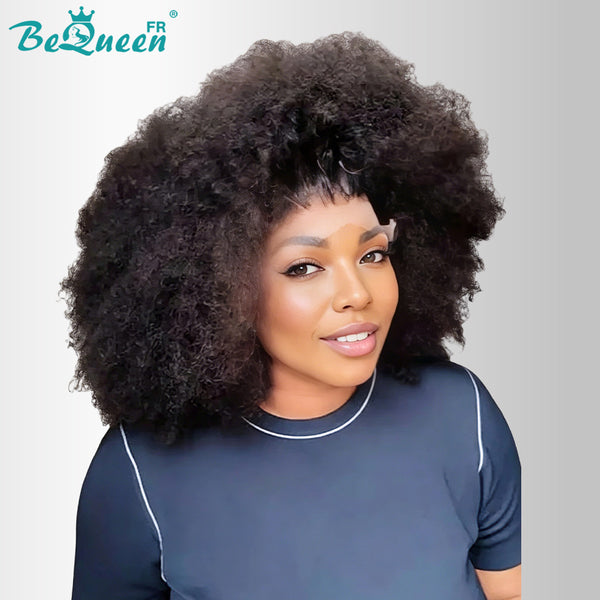 BeQueen "Addi" Peluca Bob Africana Rizada Marrón mezcla Miel con flequillo frontal 13X4 peluca natural