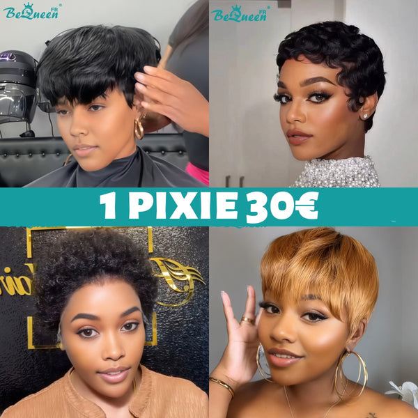 Bequeen Peluca "Suey" lacia hecha a máquina Negro mezclado con miel 100% cabello humano estilo 6