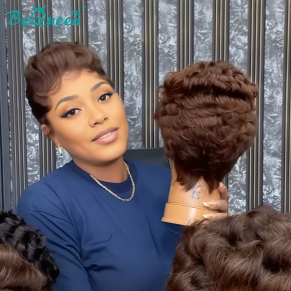 Bequeen Perruque “Suwe” Pixie Marron avec lace frontale Sans colle style 13