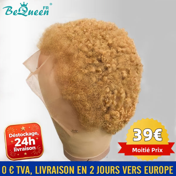 BeQueen "Edwina" Peluca Pixie Afro rizada color miel con encaje frontal 13x4, ofertas 24 h, entrega 100% cabello humano en Francia