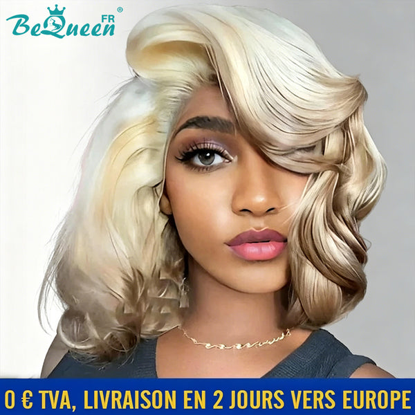 BeQueen “Lindsay” Egg Wave Bob Wig with 13x4 Lace Front, Blonde, France Sale, 24h Delivery, 100% Human Hair