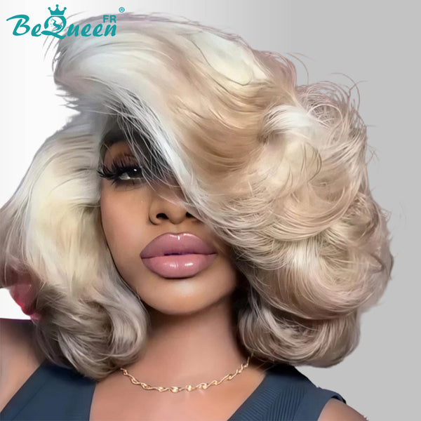 BeQueen “Lindsay” Egg Wave Bob Wig with 13x4 Lace Front, Blonde, France Sale, 24h Delivery, 100% Human Hair