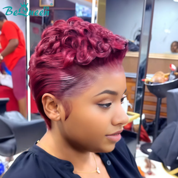 Bequeen Perruque “Chioma” Pixie rouge bordeaux curly lace frontale sans colle Prêt à porter