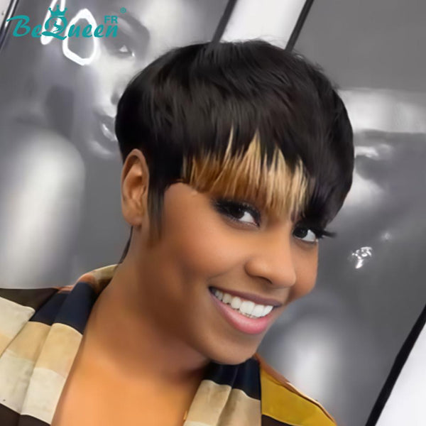 Bequeen Perücke „Suey“ glatt, maschinell gefertigt, Schwarz, 100 % Echthaar, Stil 3