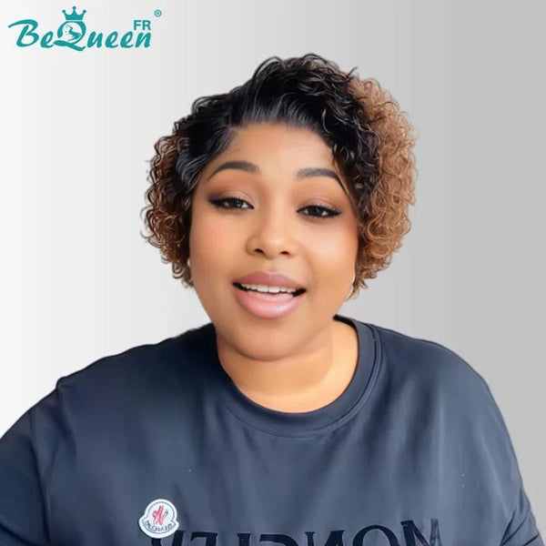 Bequeen Peluca “Coco” Pixie rizado negro Sin pegamento Frontal de Encaje estilo 4