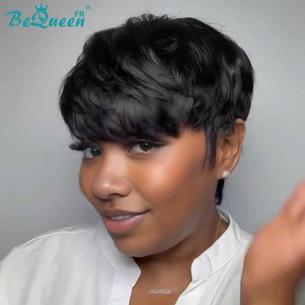 Bequeen Peluca "Suey" lacia hecha a máquina Negro mezclado con miel 100% cabello humano estilo 6