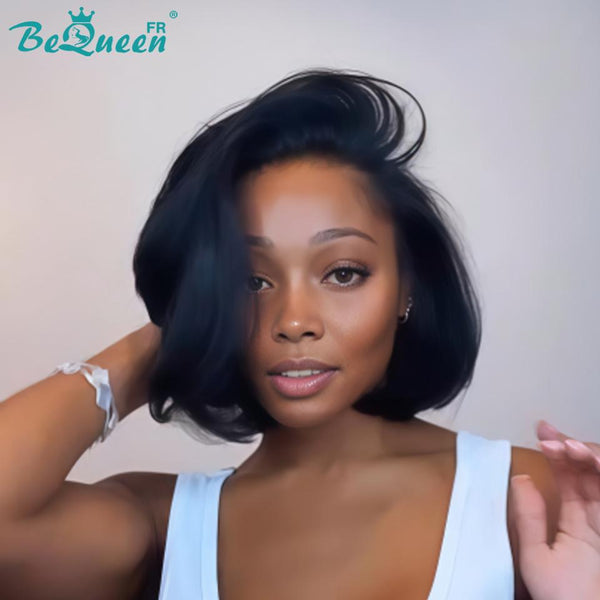BeQueen "Chris" Perruque Bob Lisse noir Raie du côté lace frontale sans colle style 12 Moitié prix