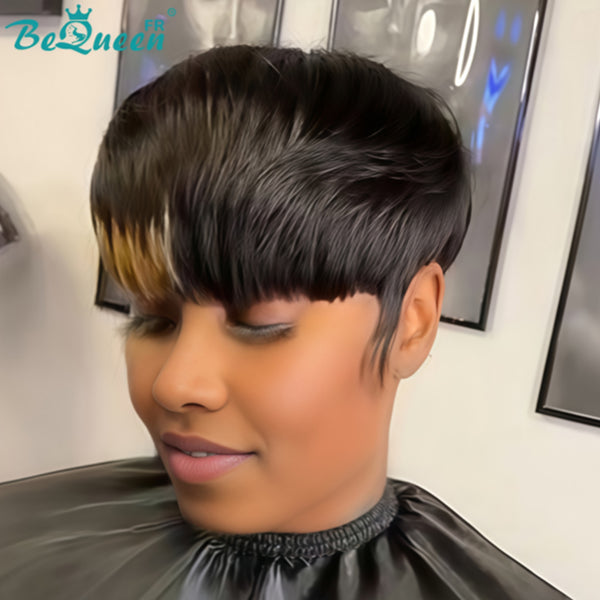 Bequeen Perücke „Suey“ glatt, maschinell gefertigt, Schwarz, 100 % Echthaar, Stil 3