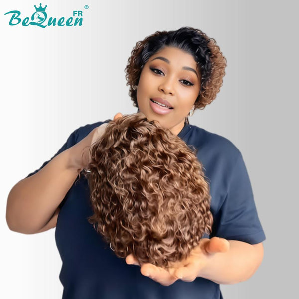 Bequeen Peluca “Coco” Pixie rizado negro Sin pegamento Frontal de Encaje estilo 4