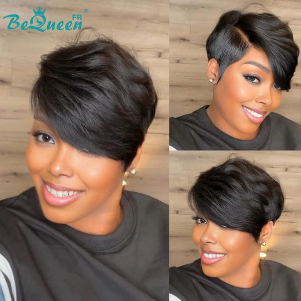 Bequeen Peruca "Chris" Noir com risca ao lado Pronto a vestir 100% cabelo humano