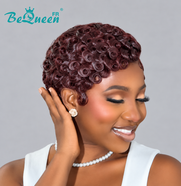 Bequeen Peluca “Suwe” Pixie negro Sin pegamento Frontal Lace Con raya lateral estilo 11