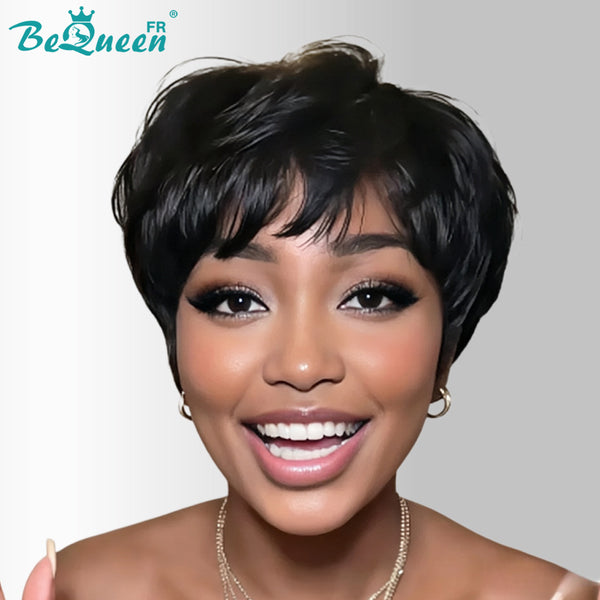 Bequeen "Suey" Straight Machine-Made Wig, Black, 100% Human Hair, Style 26
