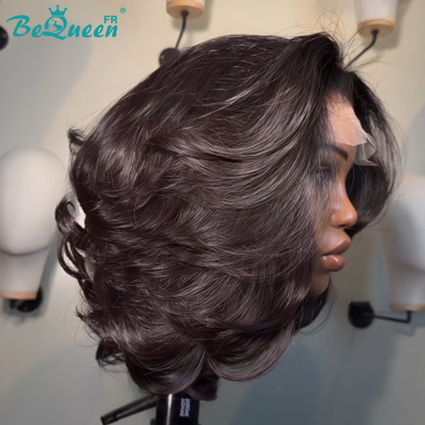 BeQueen "Sonia" Glatte schwarze Bob-Perücke mit Lace-Front ohne Kleber, halber Preis, Stil 3