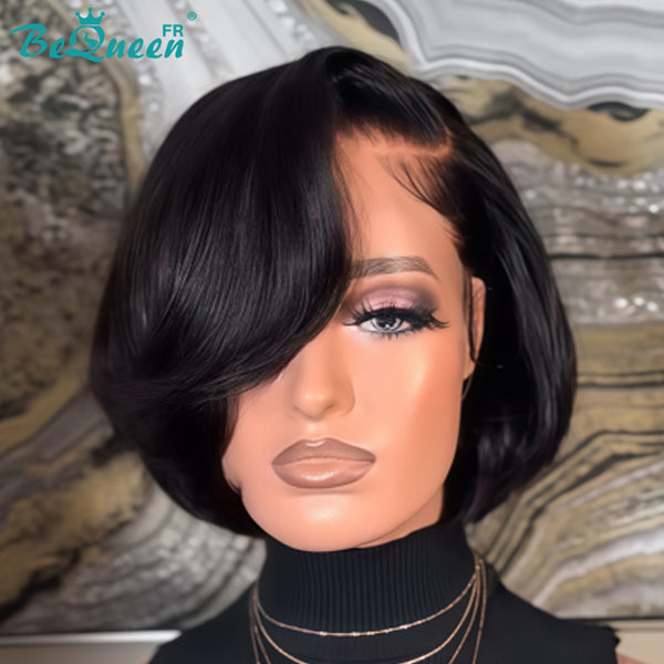 BeQueen "Sonia" Glatte schwarze Bob-Perücke mit klebefreiem Lace-Front, halber Preis, Stil 4
