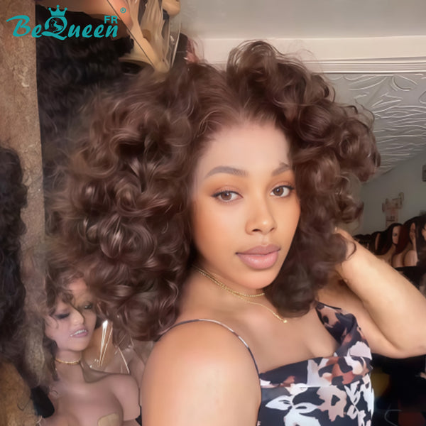 BeQueen "Polysia" Bob-Perücke, bouncy, braune Wurzeln, mit Lace Front ohne Kleber, Stil 4