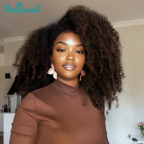 BeQueen "Yaya" Bob-Perücke mit Pony, Afro-Curly, klebefreie natürliche Perücke, Stil 6