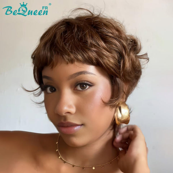 Bequeen Peluca "Suey" lacia hecha a máquina Negro mezclado con miel 100% cabello humano estilo 6