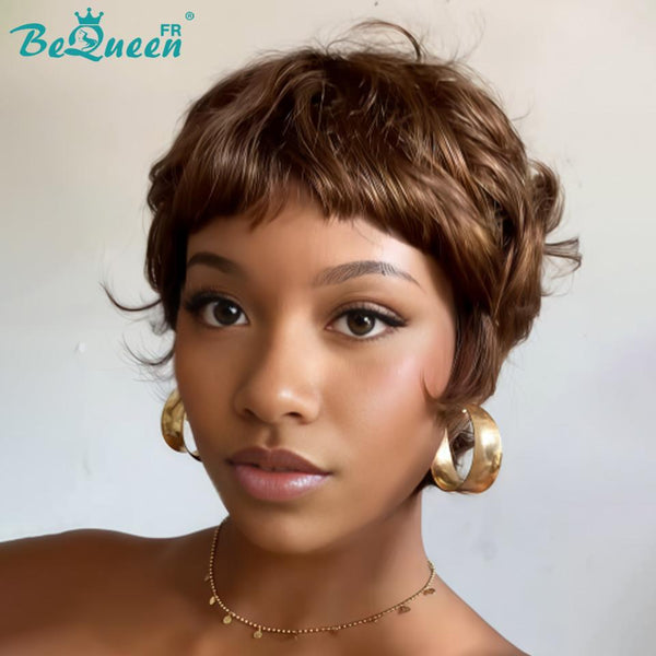 Bequeen Peluca "Suey" lacia hecha a máquina Negro mezclado con miel 100% cabello humano estilo 6