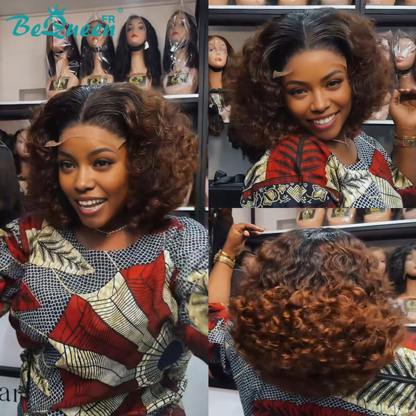 BeQueen "Pamela" Perruque Bob Curly wave Noir et Marron avec lace frontale 13*4 Sans colle Moitié prix