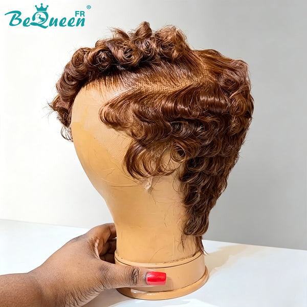 Bequeen Perruque “Chioma” Pixie marron curly à la machine ou lace frontale sans colle Prêt à porter style 2